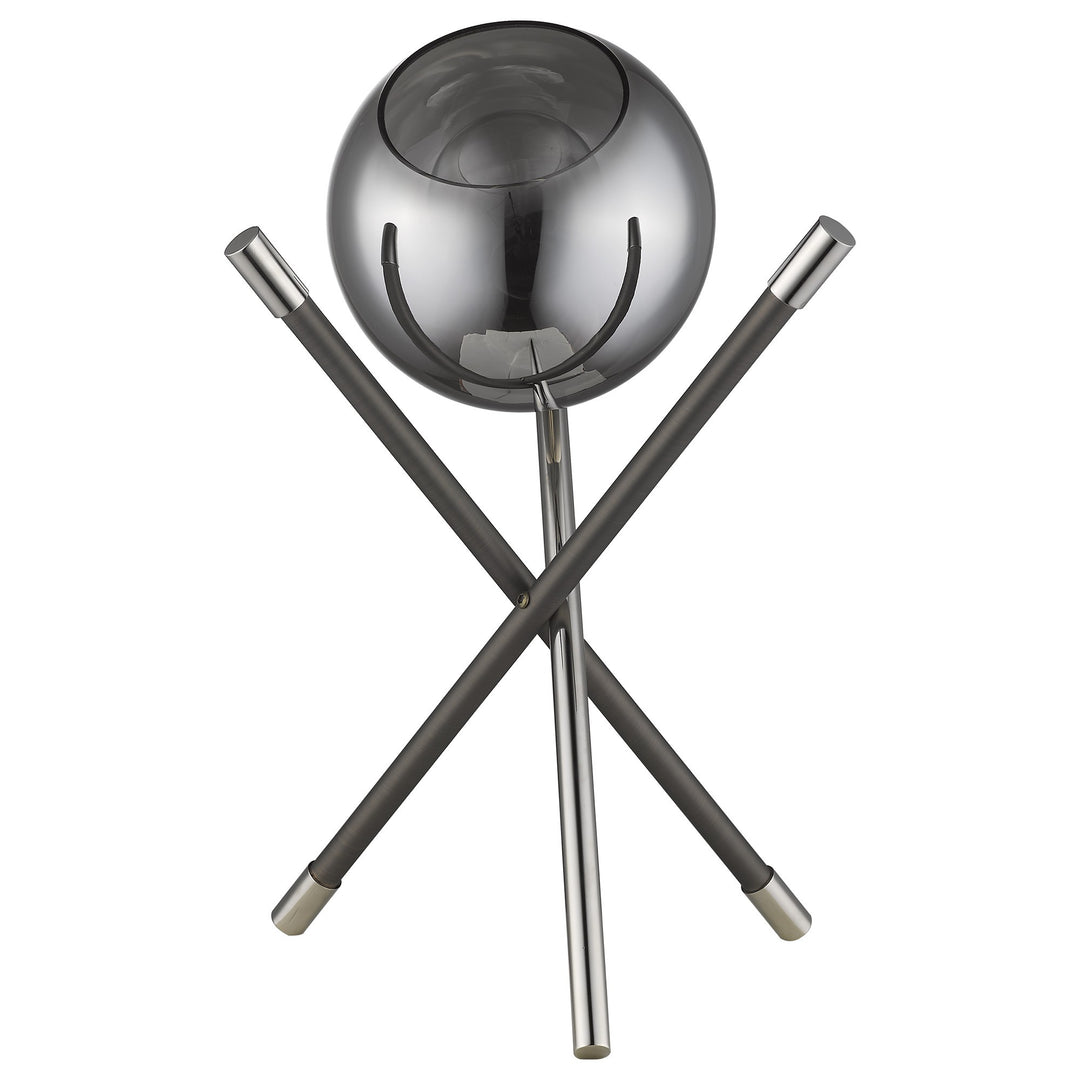 18" Black Metal Tripod Table Lamp With Nickel Globe Shade