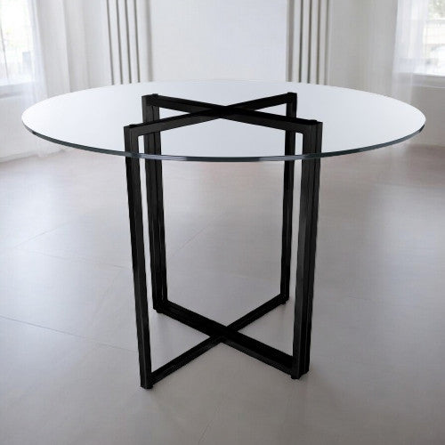 24-Inch Clear and Black Rounded Glass Dining Table