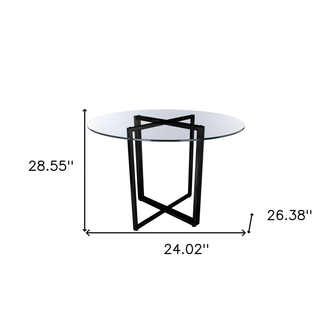 24-Inch Clear and Black Rounded Glass Dining Table