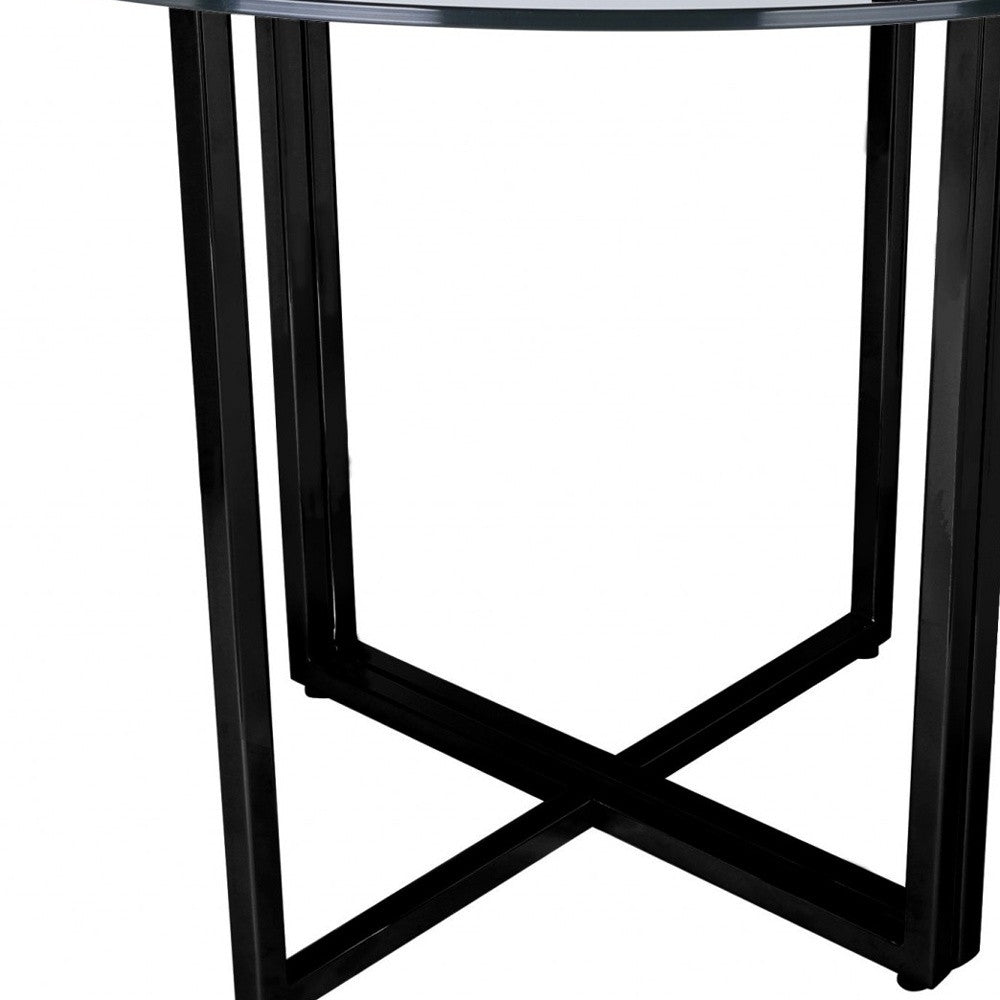 24-Inch Clear and Black Rounded Glass Dining Table