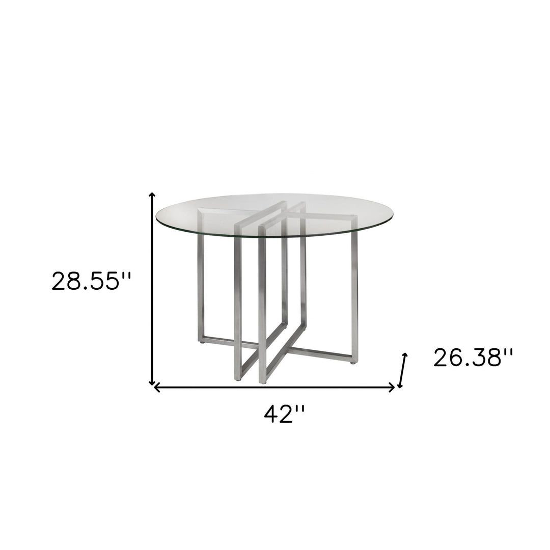 42" Clear and Silver Round Glass and Metal Dining Table