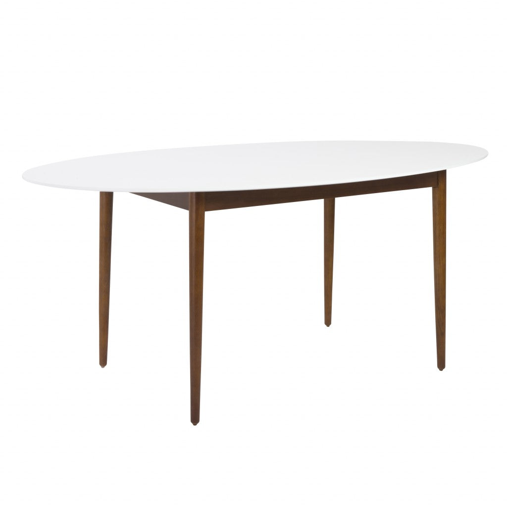 63-Inch White and Brown Oval Dining Table