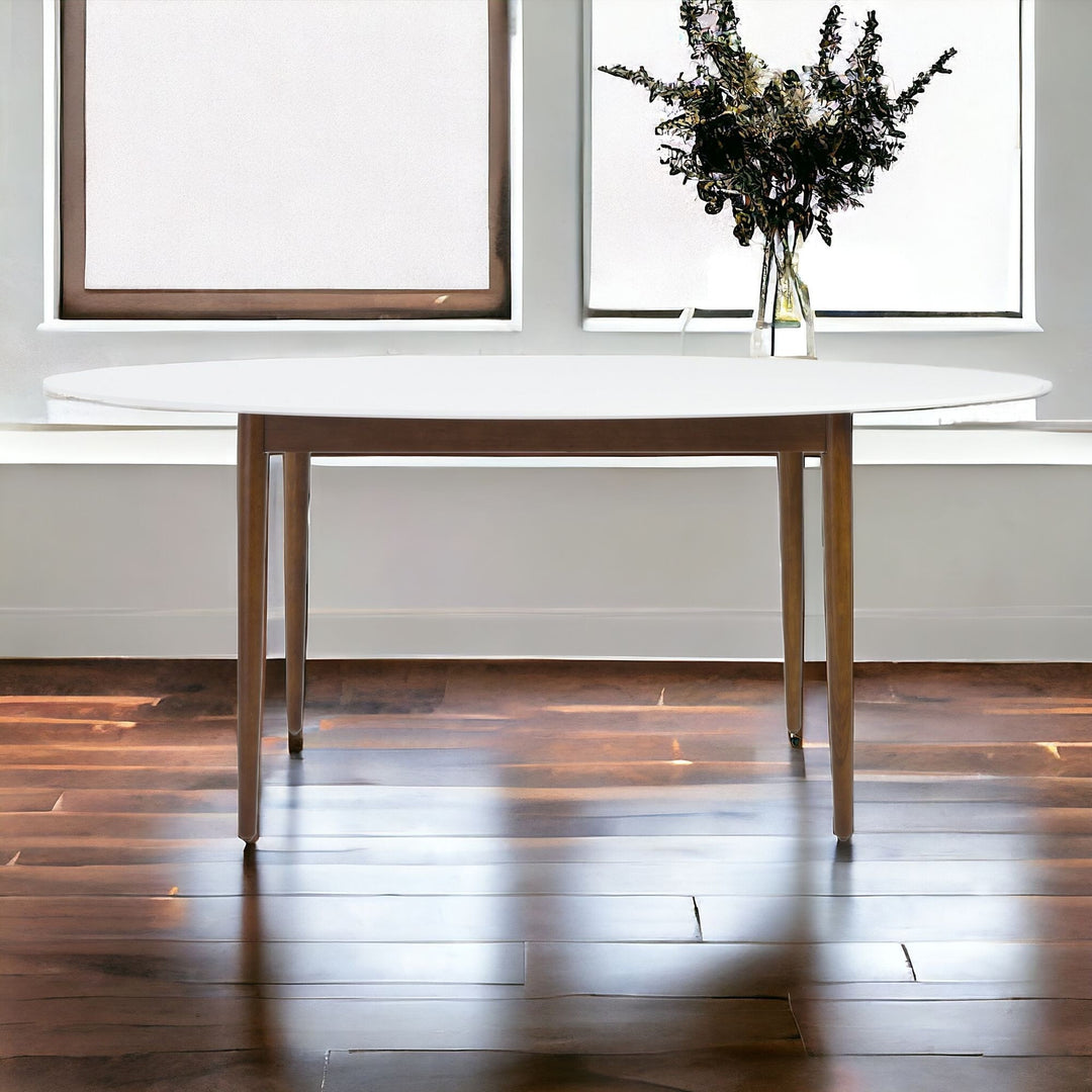 63-Inch White and Brown Oval Dining Table