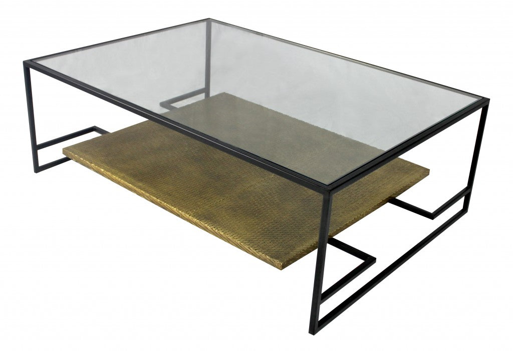 Modern Black and Gold Glass Coffee Table