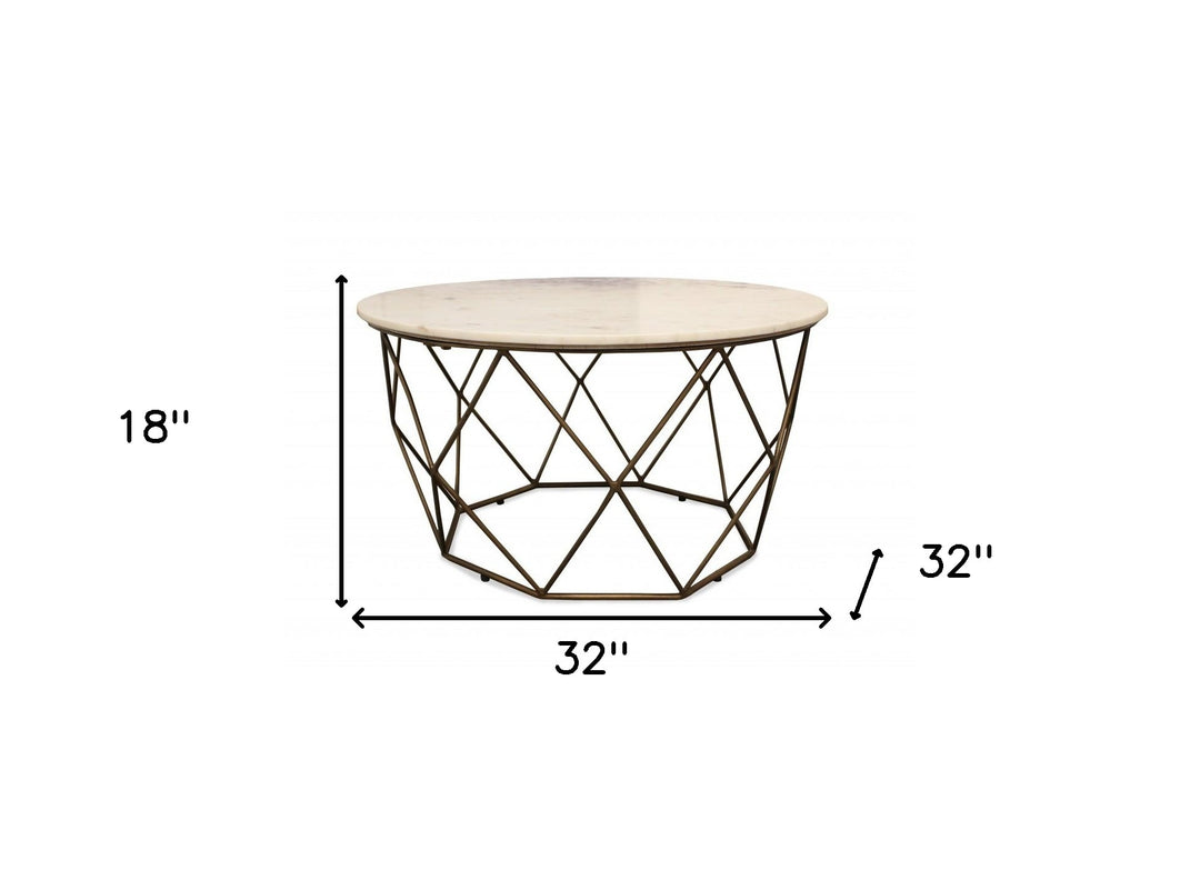 32-Inch Ivory Marble and Brass Round Coffee Table