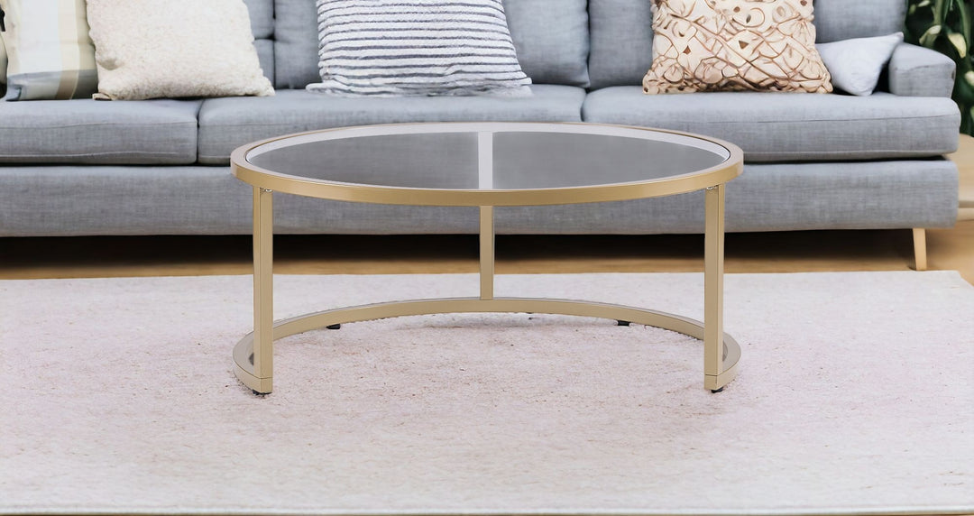 Set of Two Gold Glass Round Nested Coffee Tables