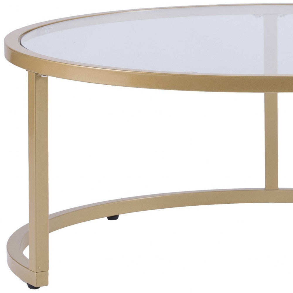 Set of Two Gold Glass Round Nested Coffee Tables