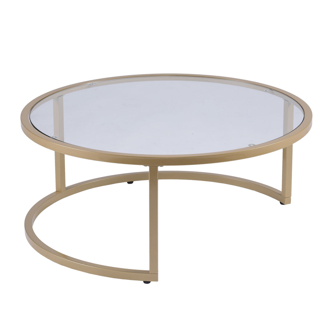 Set of Two Gold Glass Round Nested Coffee Tables