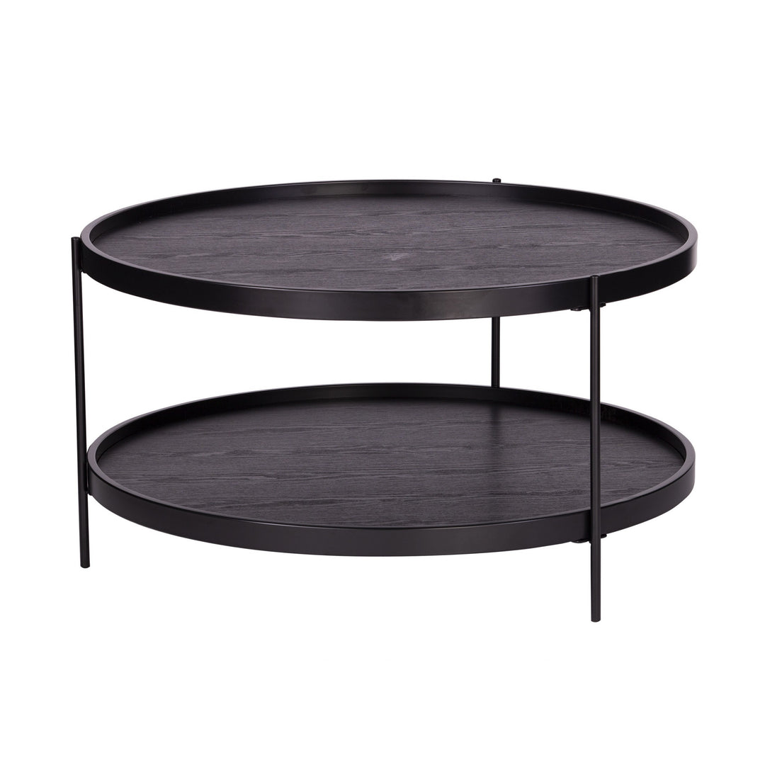 33" Black Manufactured Wood And Metal Round Coffee Table