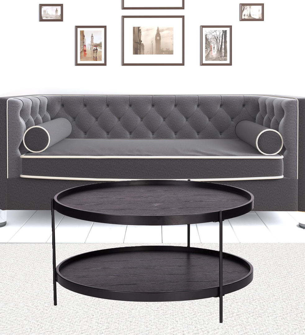 33" Black Manufactured Wood And Metal Round Coffee Table