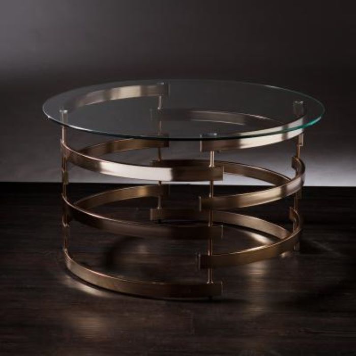 32" Clear And Champagne Glass And Metal With Iron Round Coffee Table