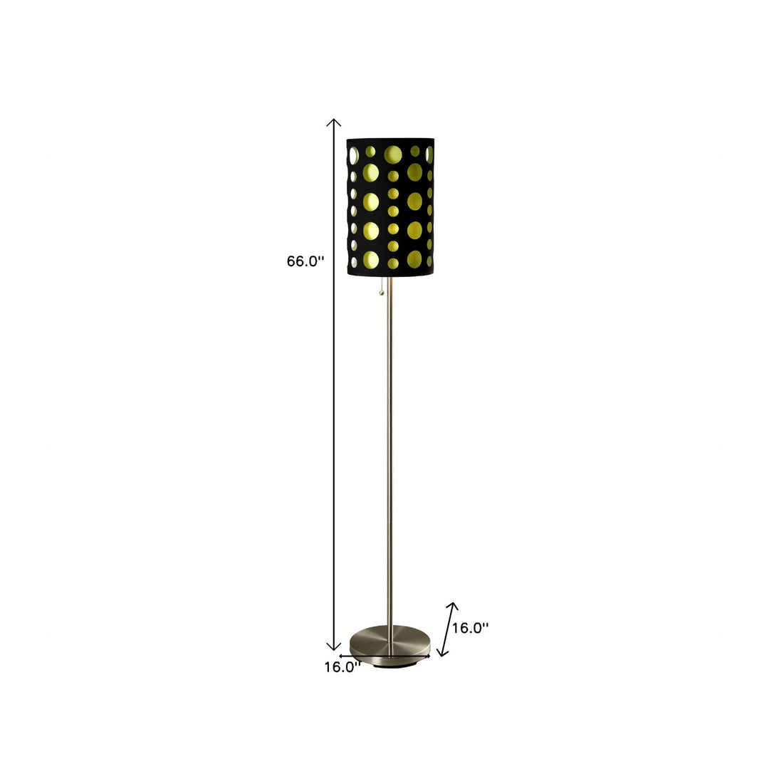 66" Steel Novelty Floor Lamp With Black And Green Drum Shade