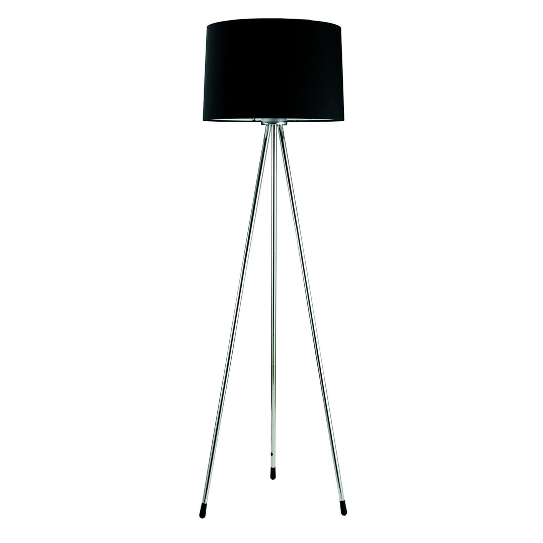 59" Silver Tripod Floor Lamp With Black Fabric Drum Shade