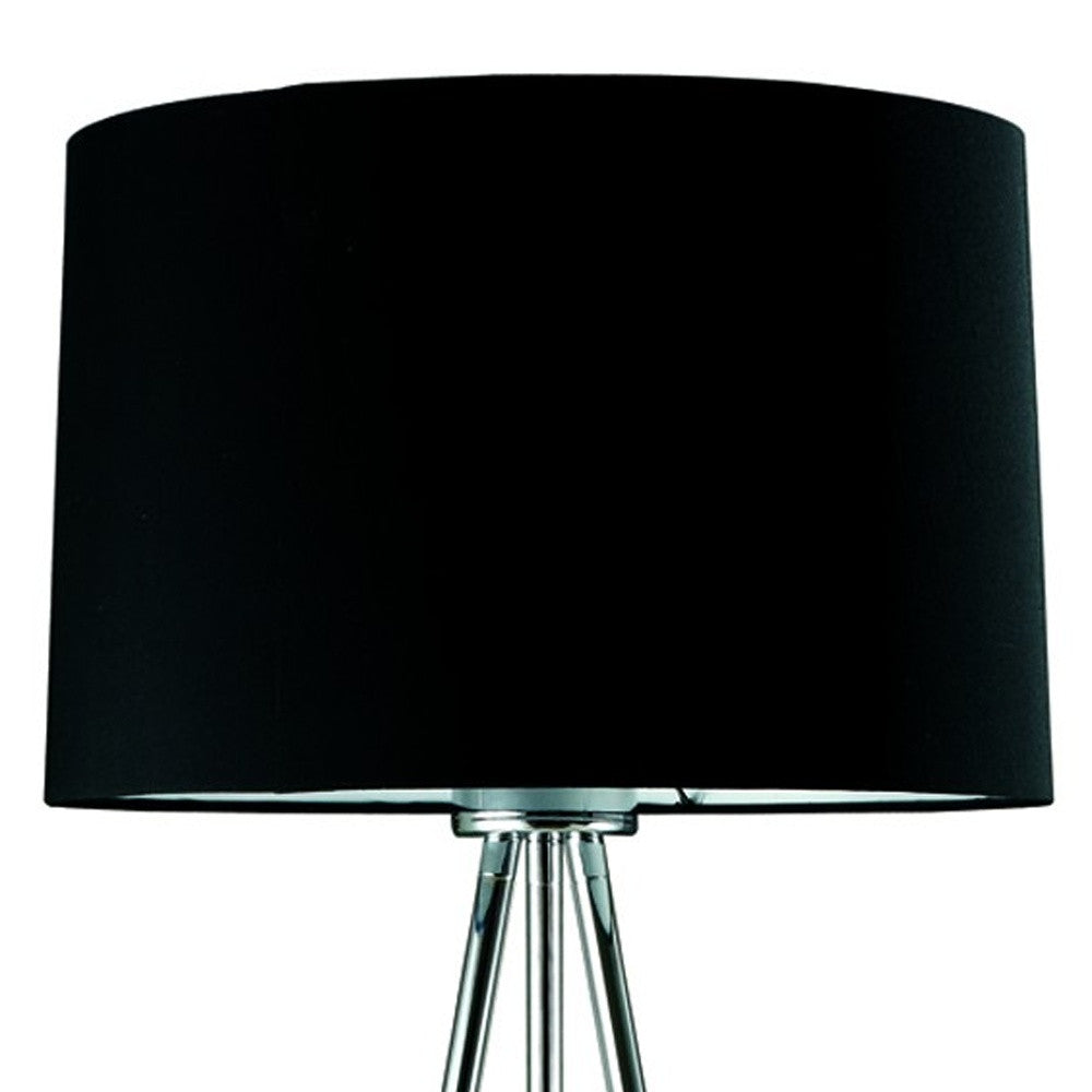 59" Silver Tripod Floor Lamp With Black Fabric Drum Shade