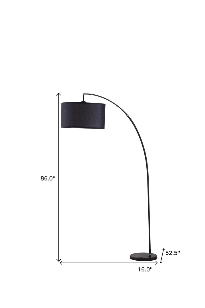 86" Sleek Black Arc Floor Lamp With Black Drum Shade