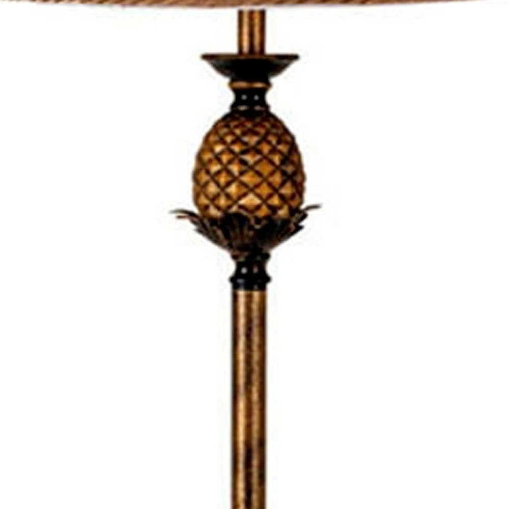 65" Antique Gold And Brown Traditional Pineapple Floor Lamp With Brown Bell Shade