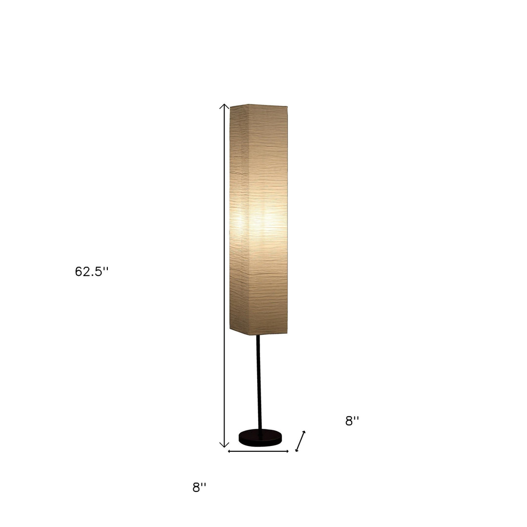 63" Black Column Floor Lamp With Off White Rectangular Paper Shade