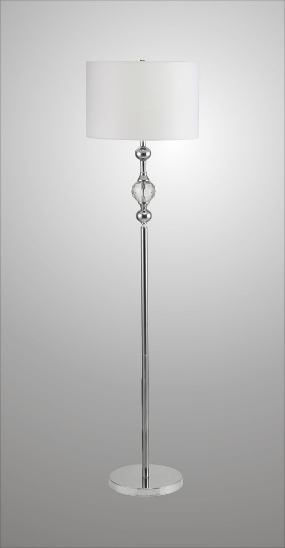 63" Chrome and Crystal Orb Shaped Floor Lamp With White Drum Shade