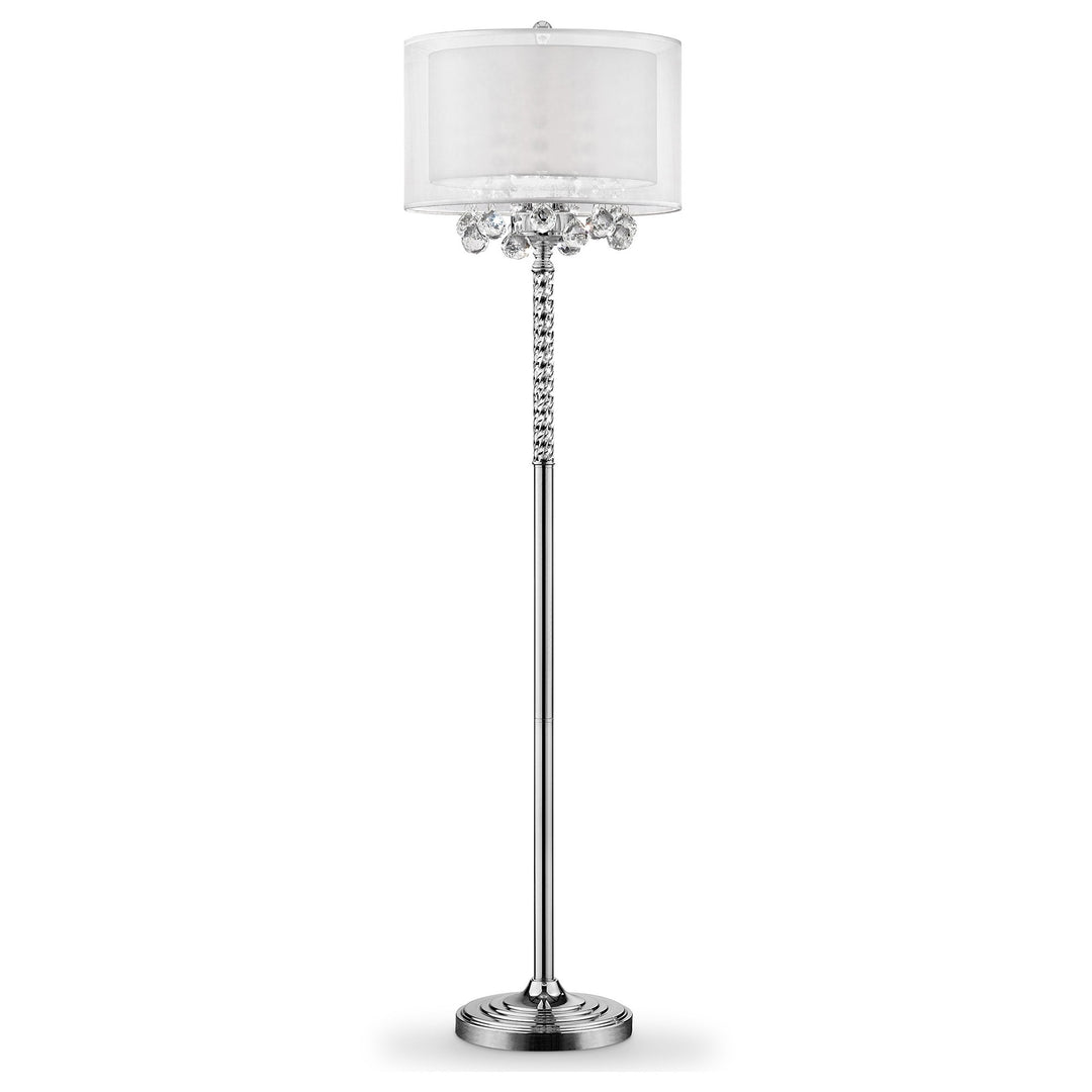 63" Steel Three Light Candelabra Floor Lamp With White Drum Shade