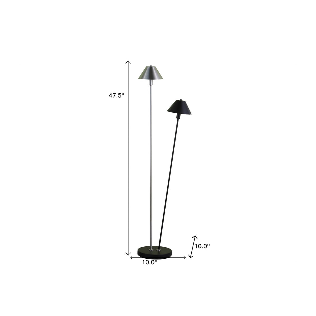 48" Nickel Two Lights LED Novelty Floor Lamp With Black And Silver Empire Shade