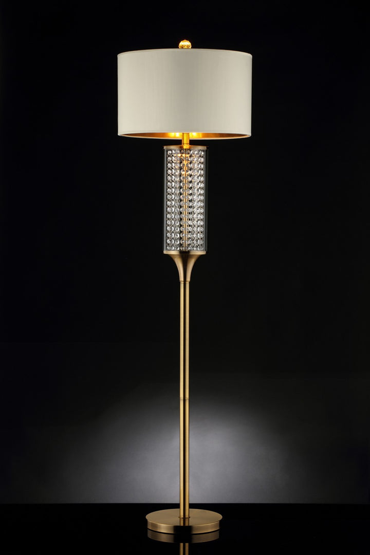 62" Gold Column Floor Lamp With Off-White Drum Shade