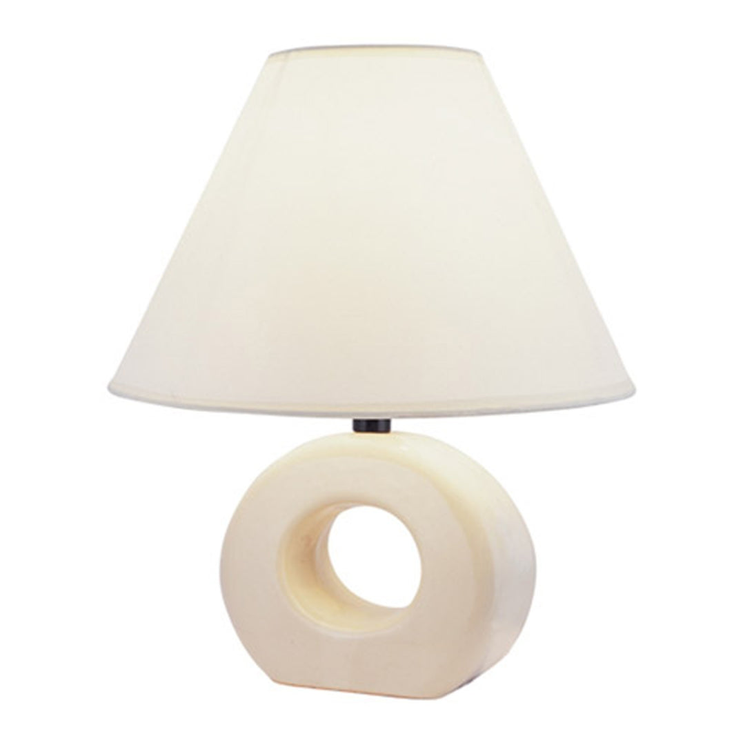 12" Beige Ceramic Bedside Table Lamp With White Empire Shade