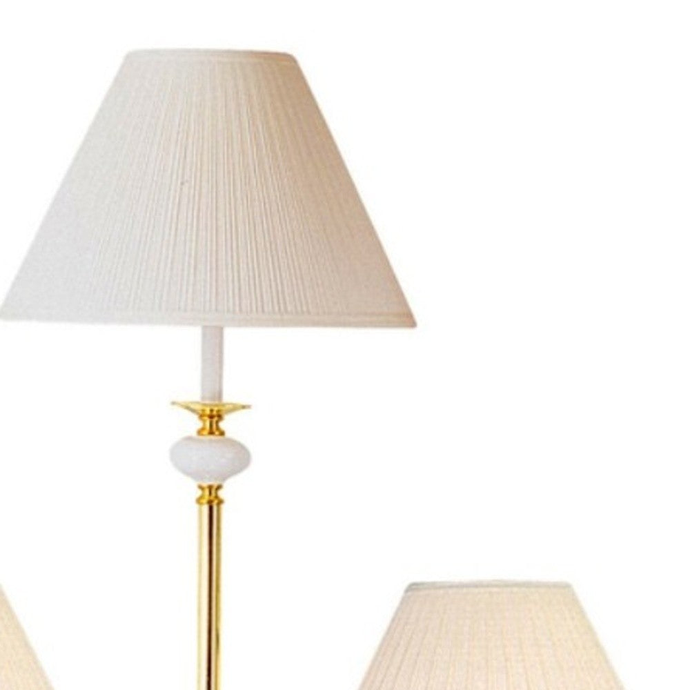 Set Of Three 64" Gold Ceramic Bedside Floor and Table Lamp Set With Black Empire Shade