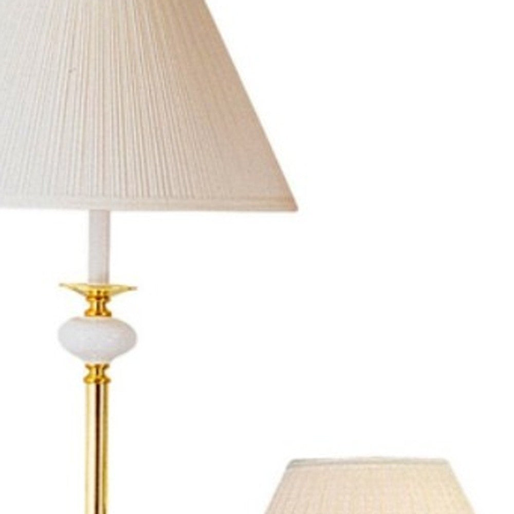 Set Of Three 64" Gold Ceramic Bedside Floor and Table Lamp Set With Black Empire Shade