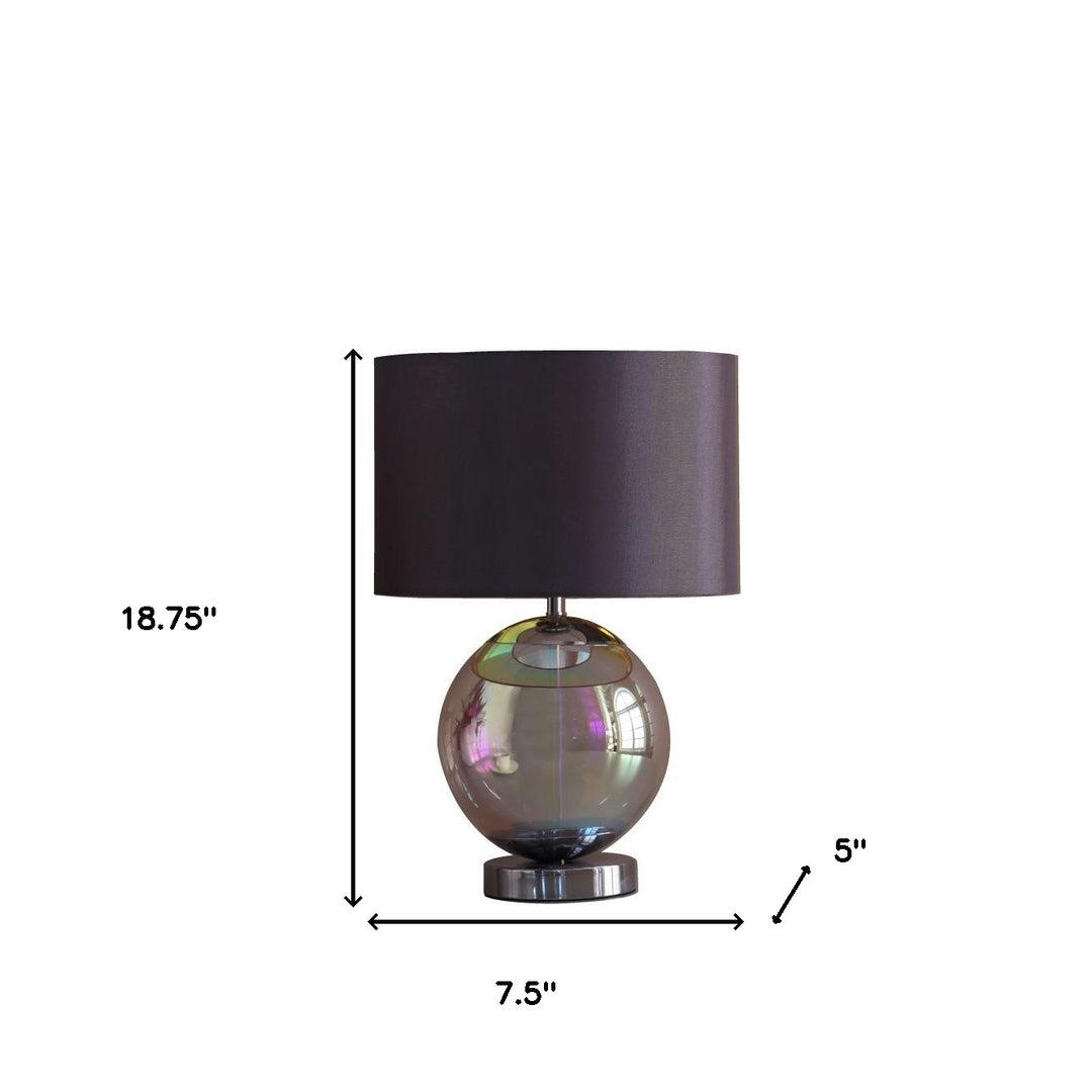 19" Iridescent Glass Globe Table Lamp With Gray Classic Drum Shade