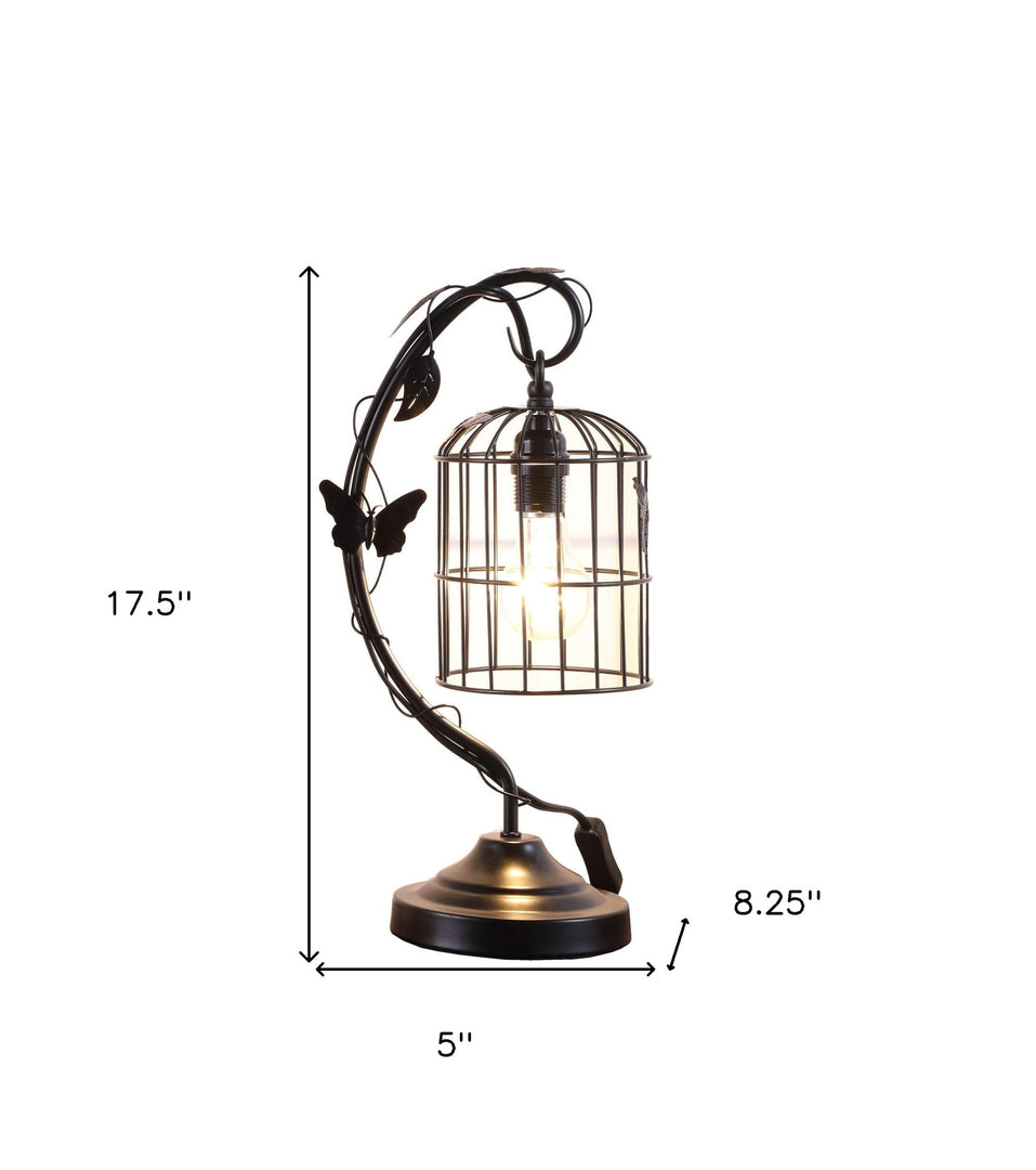 18" Black Bedside Table Lamp With Black Cage Shade