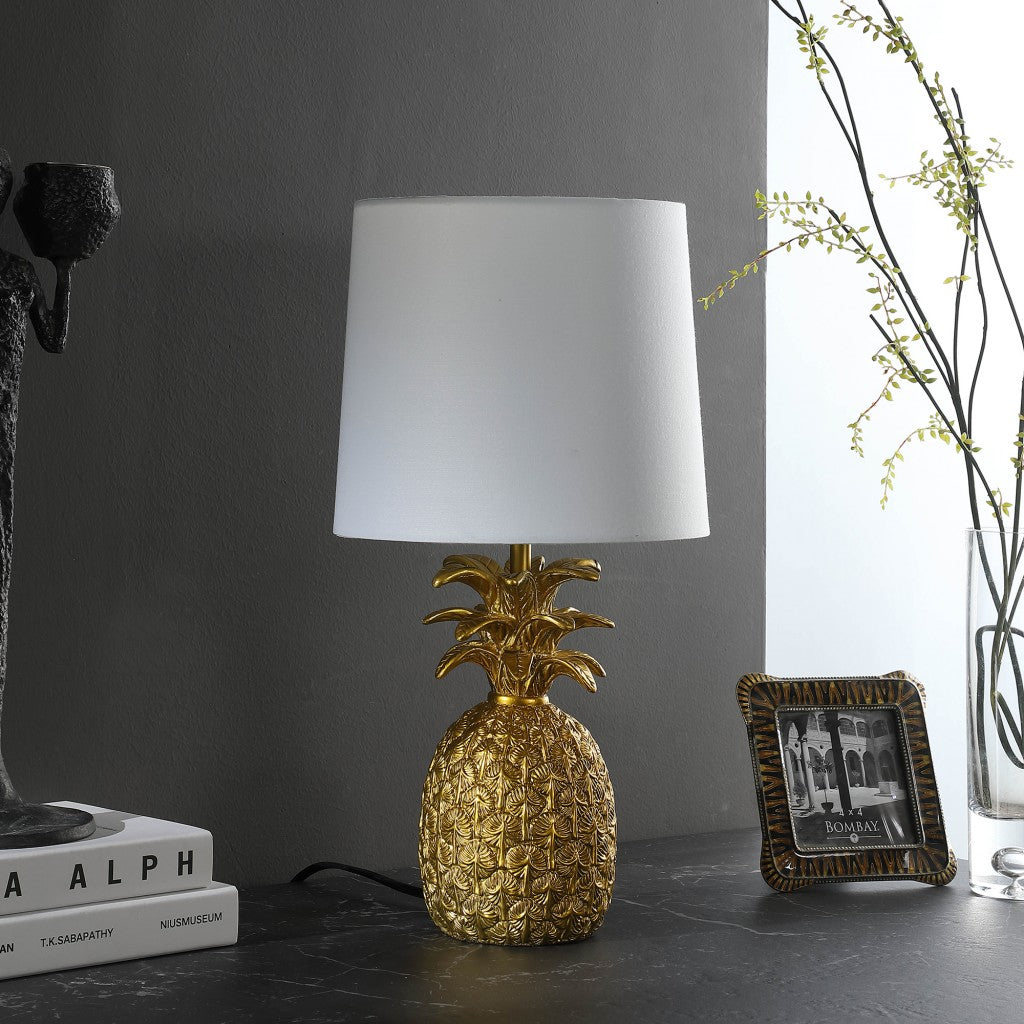 17" Gold Bedside Table Lamp With White Empire Shade