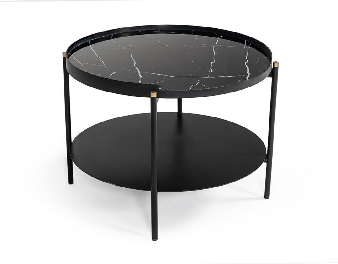 Modern Black Marble Painted Round Metal Coffee Table