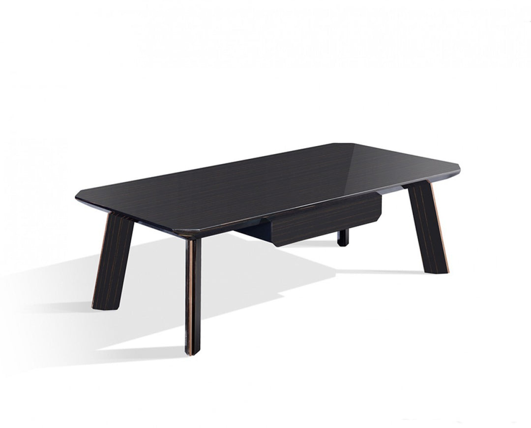 Modern Black and Rose Gold Rectangular Coffee Table with Drawer