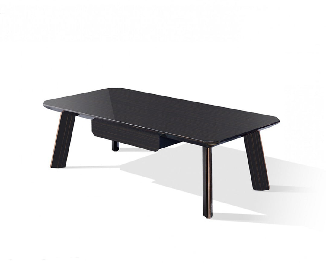 Modern Black and Rose Gold Rectangular Coffee Table with Drawer