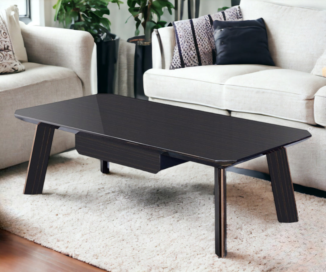 Modern Black and Rose Gold Rectangular Coffee Table with Drawer