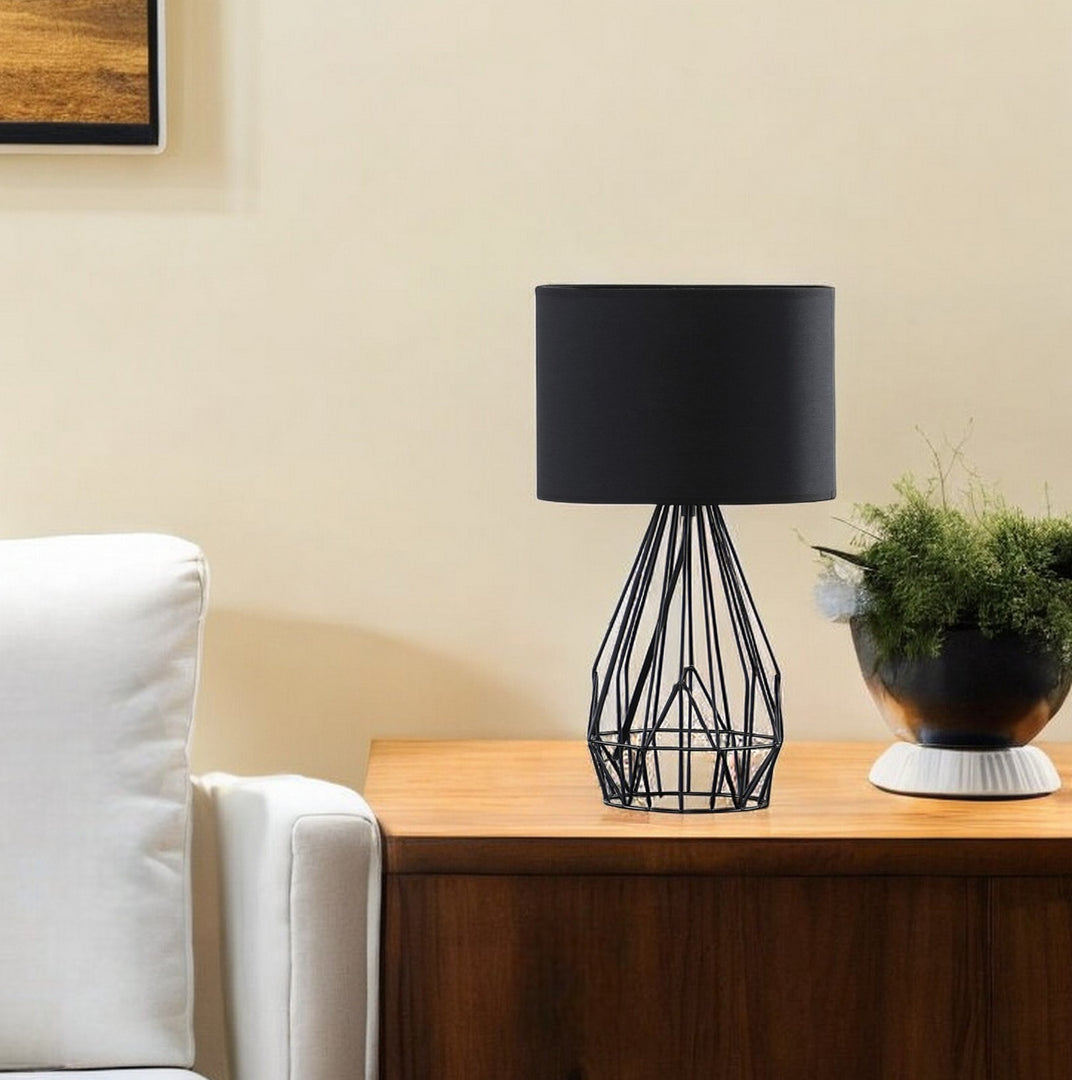 18” Asymmetric Black Cage Metal Table Lamp