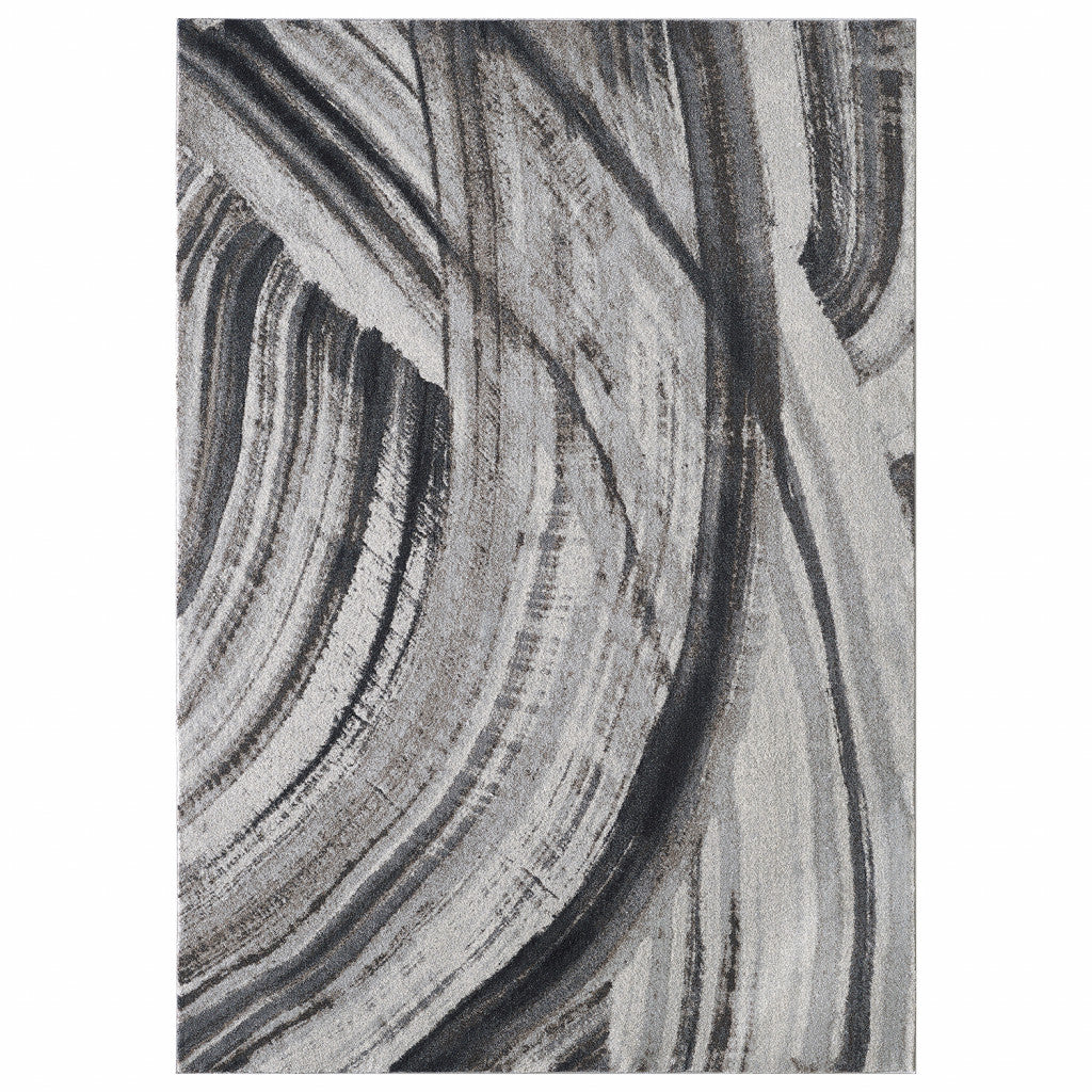 10' X 13' Gray Ivory Abstract Strokes Modern Area Rug