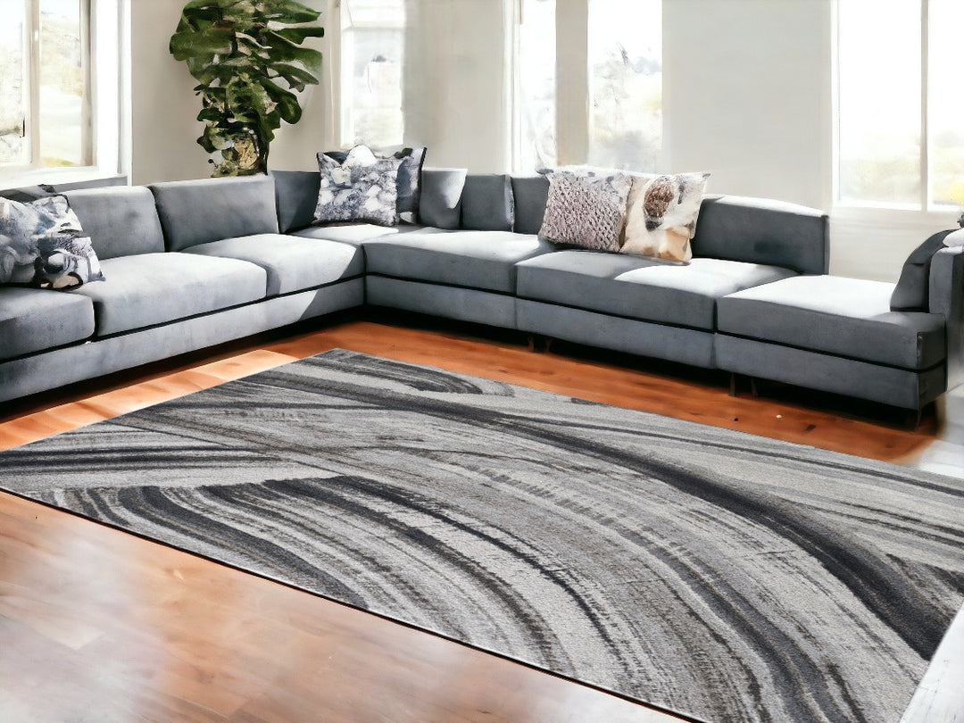 10' X 13' Gray Ivory Abstract Strokes Modern Area Rug