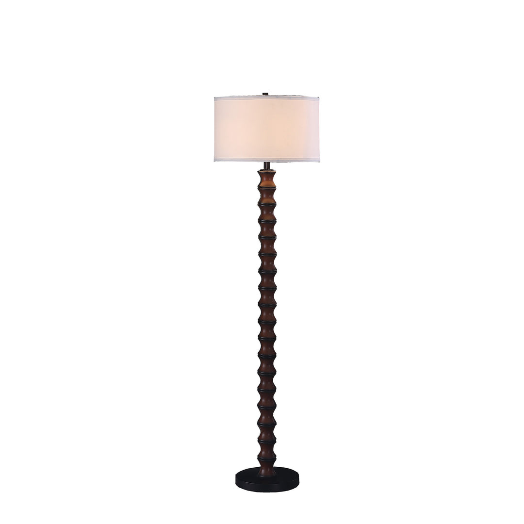 61" Dark Cherry Black Faux Wood Bubble Floor Lamp With White Drum Shade