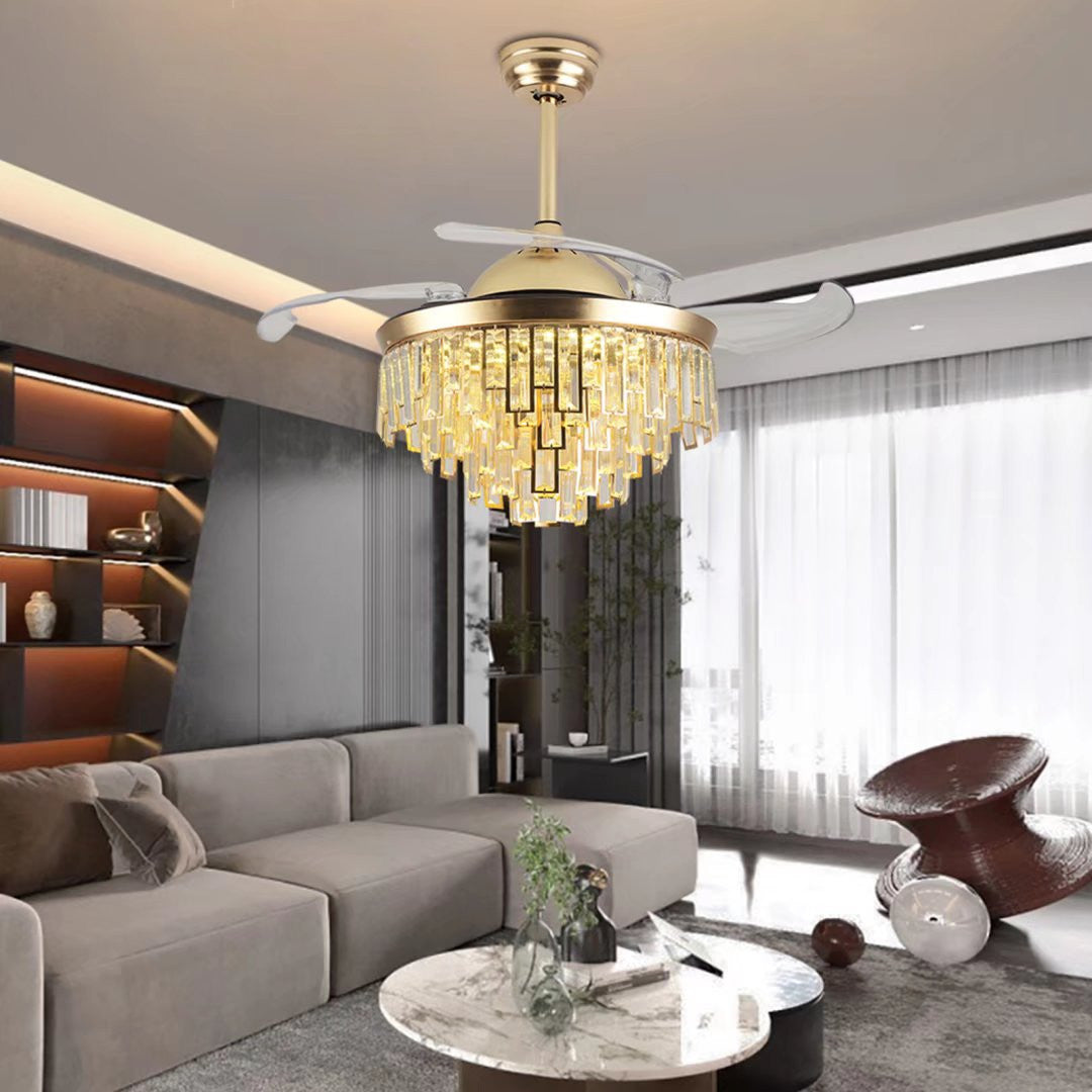 Luxurious Gold Crystal Chandelier Ceiling Fan