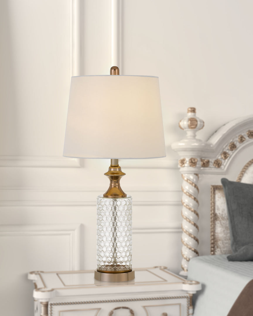 Set of Two 27" Glass Honeycomb and Rose Gold Table Lamps