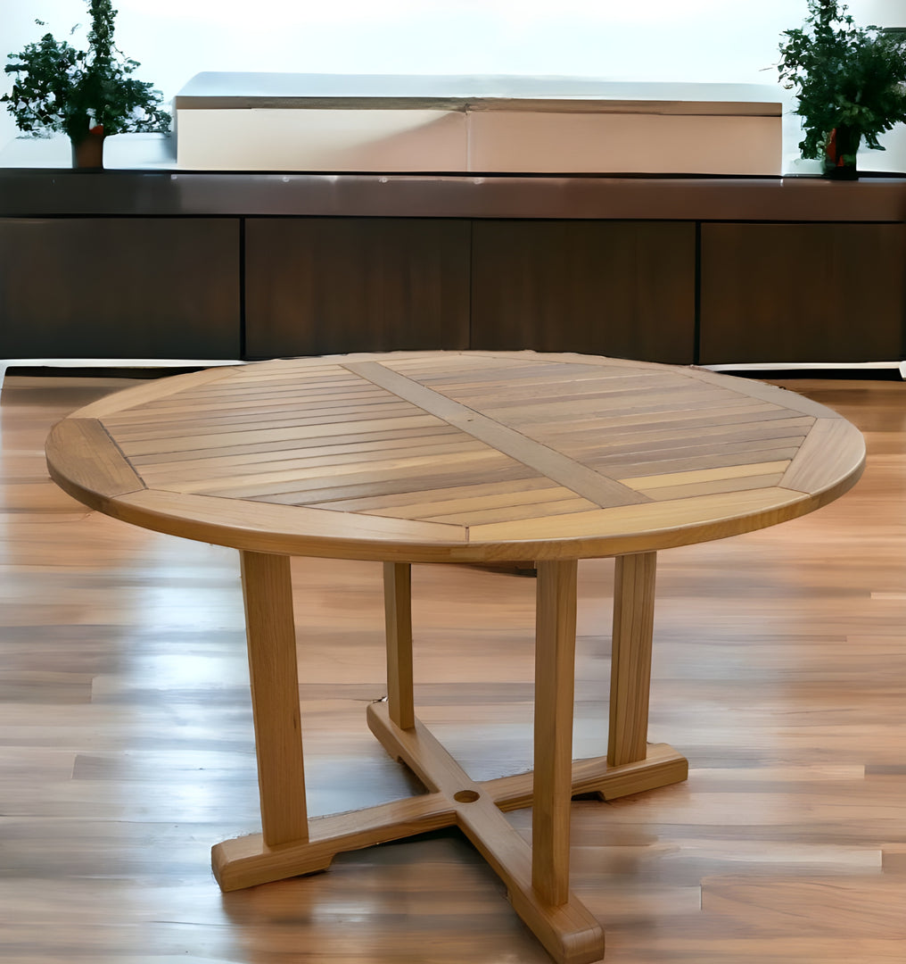 48" Brown Round Teak Dining Table