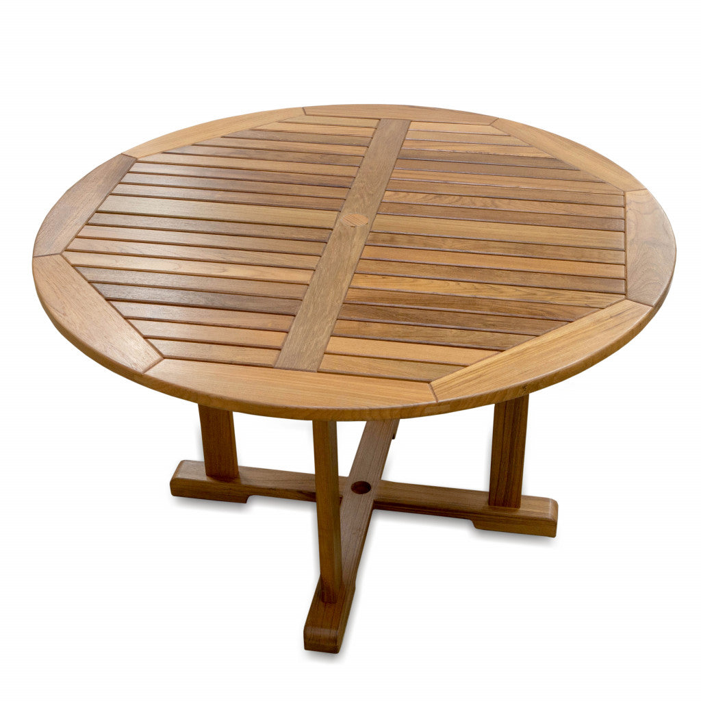 48" Brown Round Teak Dining Table