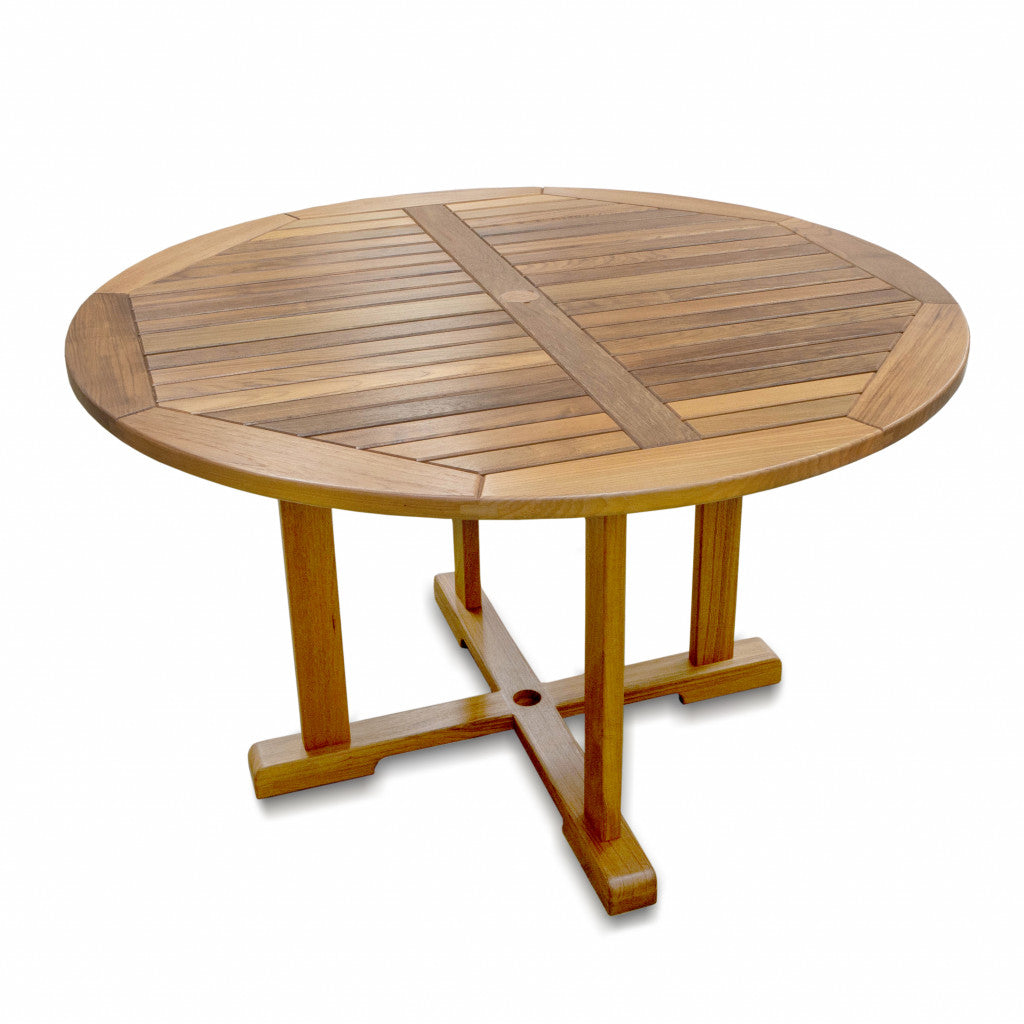 48" Brown Round Teak Dining Table