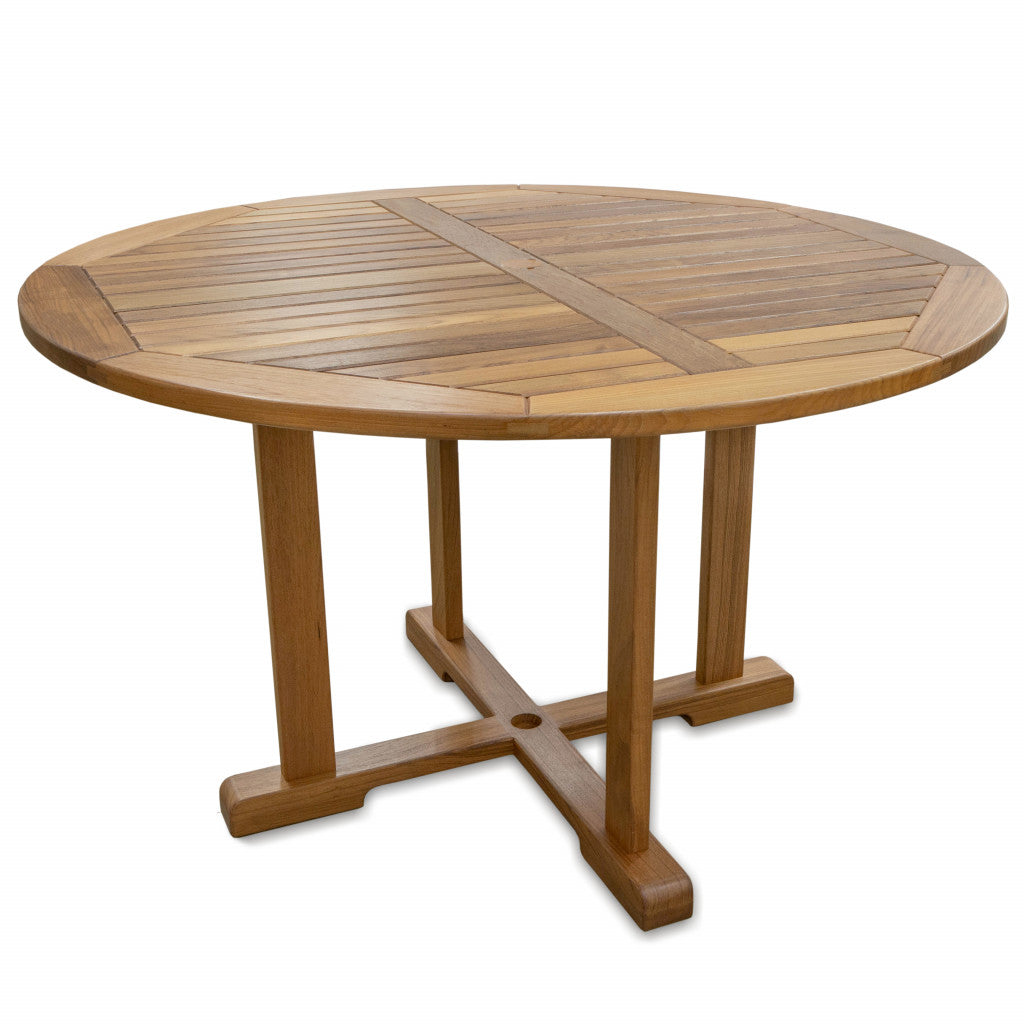 48" Brown Round Teak Dining Table