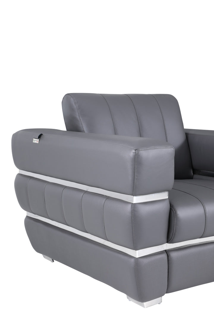 89" Dark Gray Italian Leather Sofa With Silver Legs