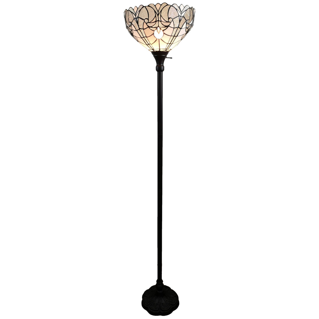 62" Brown Torchiere Floor Lamp With White Tiffany Style Glass Dome Shade