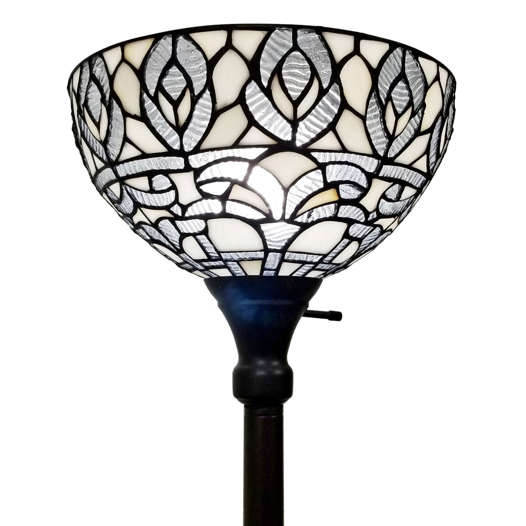 62" Brown Traditional Shaped Floor Lamp With White Peacock Feather Stained Glass Dome Shade