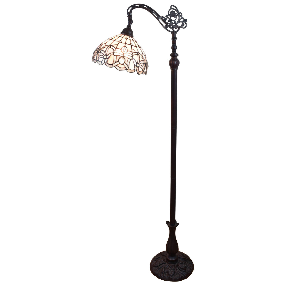 62" Brown Traditional Shaped Floor Lamp With White Stained Glass Bowl Shade