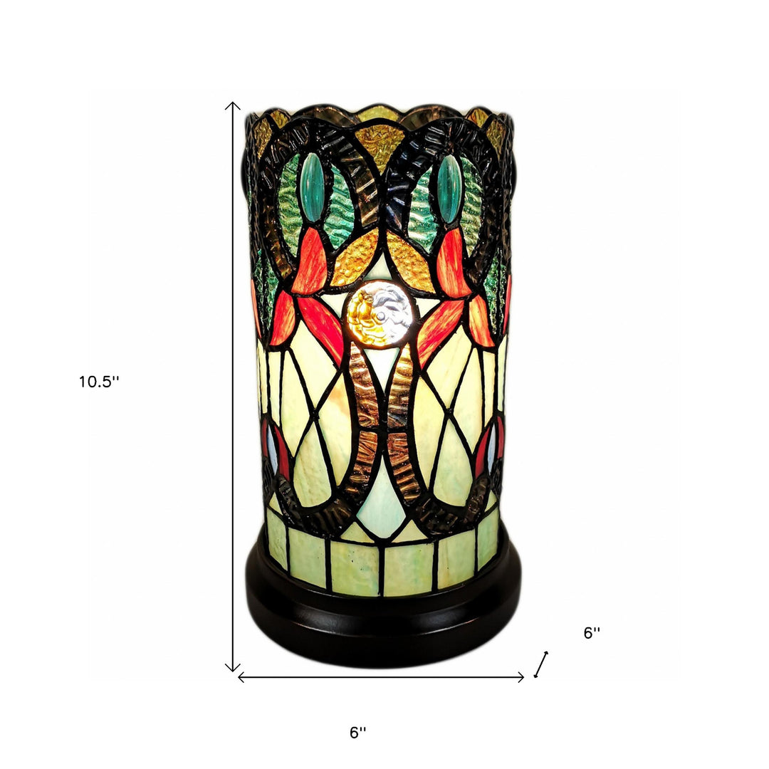 11" Beige and Orange Mosaic Tile Stained Glass Accent Lamp